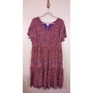 Boho Cottagecore Ruffle Tiered Floral  Midi V-Neck Dress Sundance Size L‎ NWT